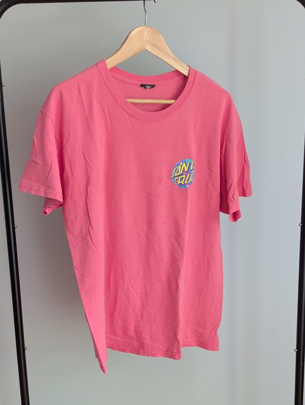 Santa Cruz Skateboards Coral Pink Crewneck Tee with Chest Logo